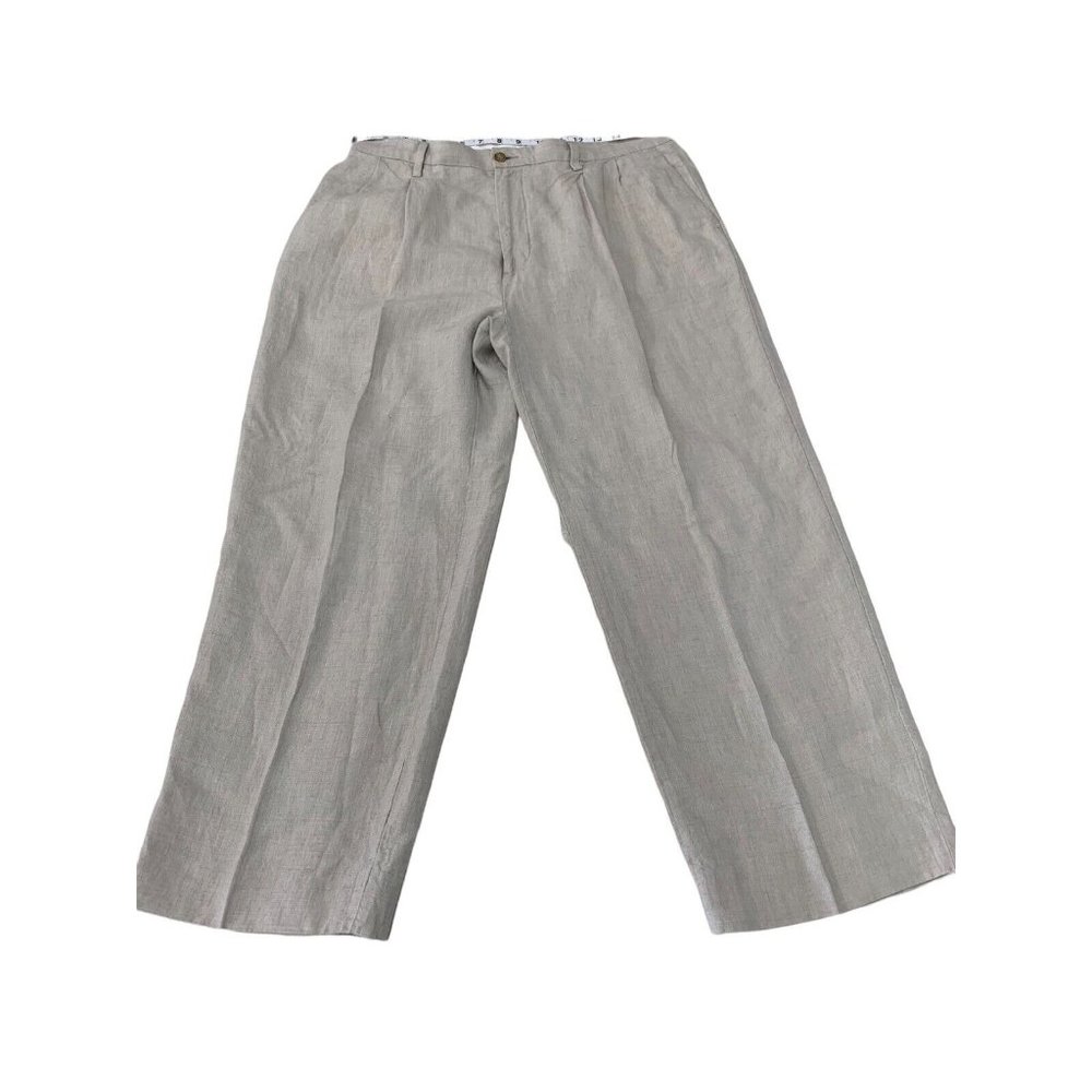 Nautica Rigger Pants Mens 35 X 30 Linen Pleated Classic Fit Cream